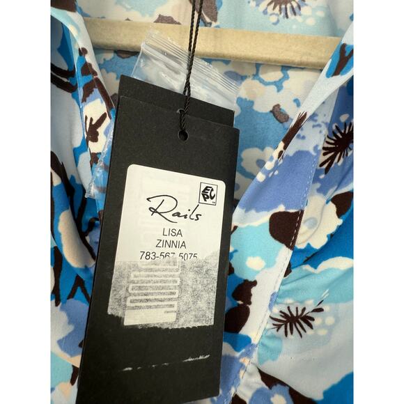 Rails Blouse Lisa Top Zinnia Blue Floral Print Sz XS Nwt Ruched 70s Buttondown - Picture 5 of 6